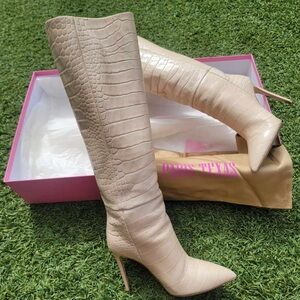 Paris Texas Stiletto Crocodile Embossed Knee High Boots Sz 39